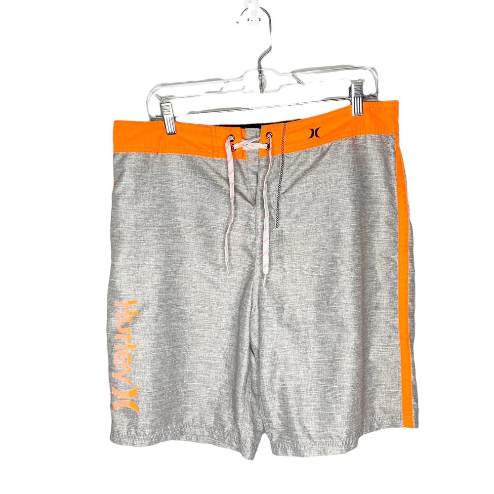 Hurley Gray Orange Tie Waist Board Short Size 33 Summer Swim